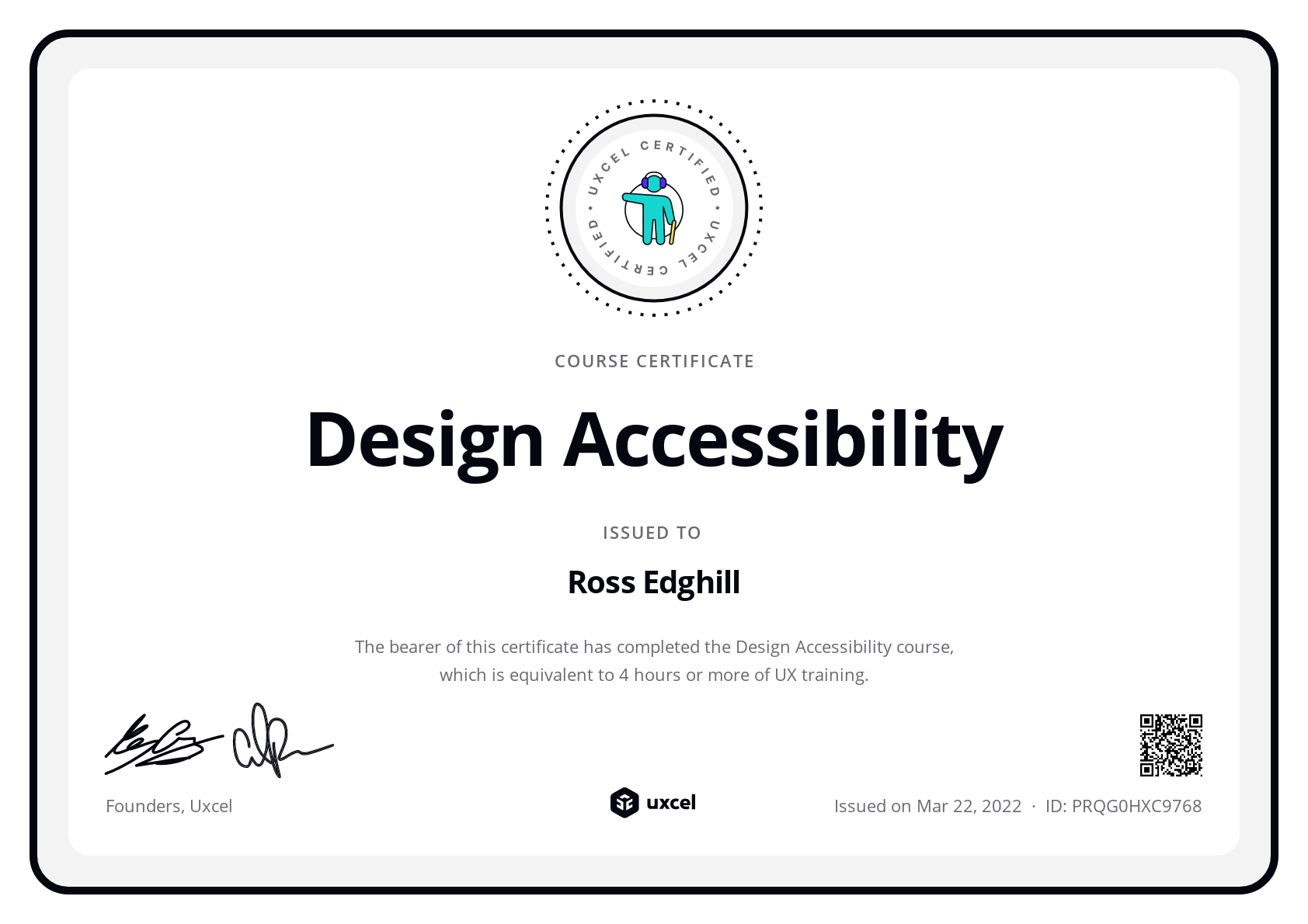 Ross Edghill's certificate